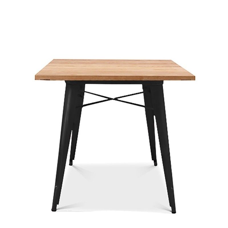 mesa tol acero negra madera 80×80 cms