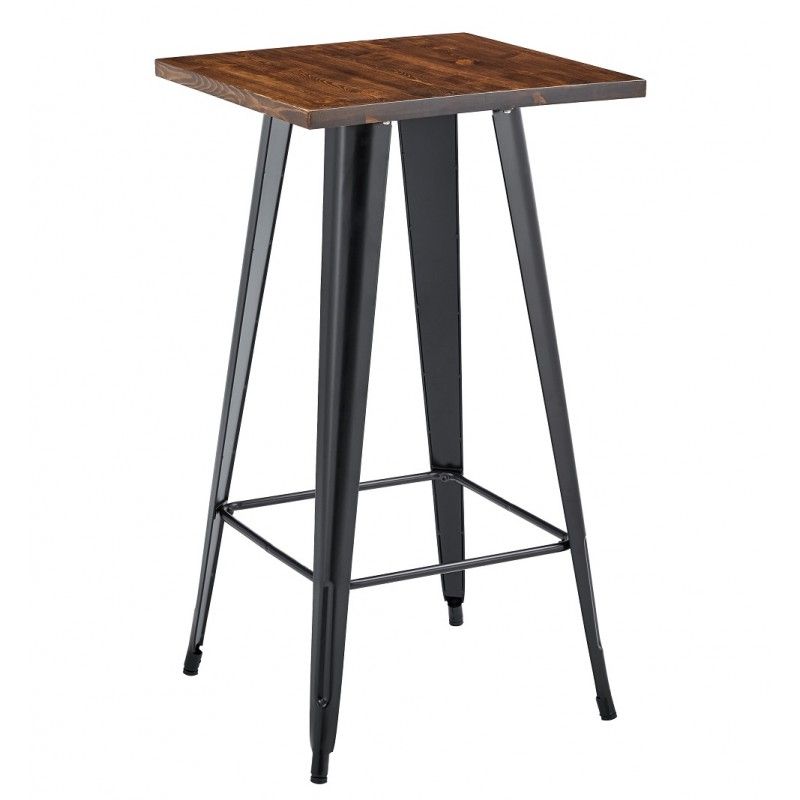 mesa tol ek wood alta acero madera negra 60x60 cms