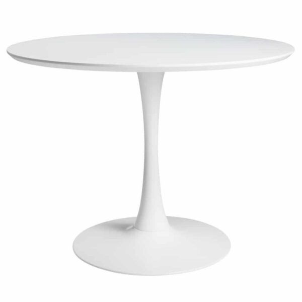 mesa tul to base de metal tapa lacada blanca 120 cms de diametro