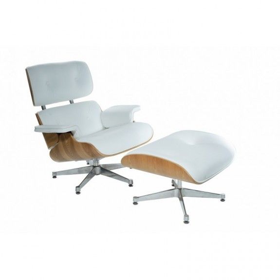 butaca lounge chair roble piel blanca pie aluminio