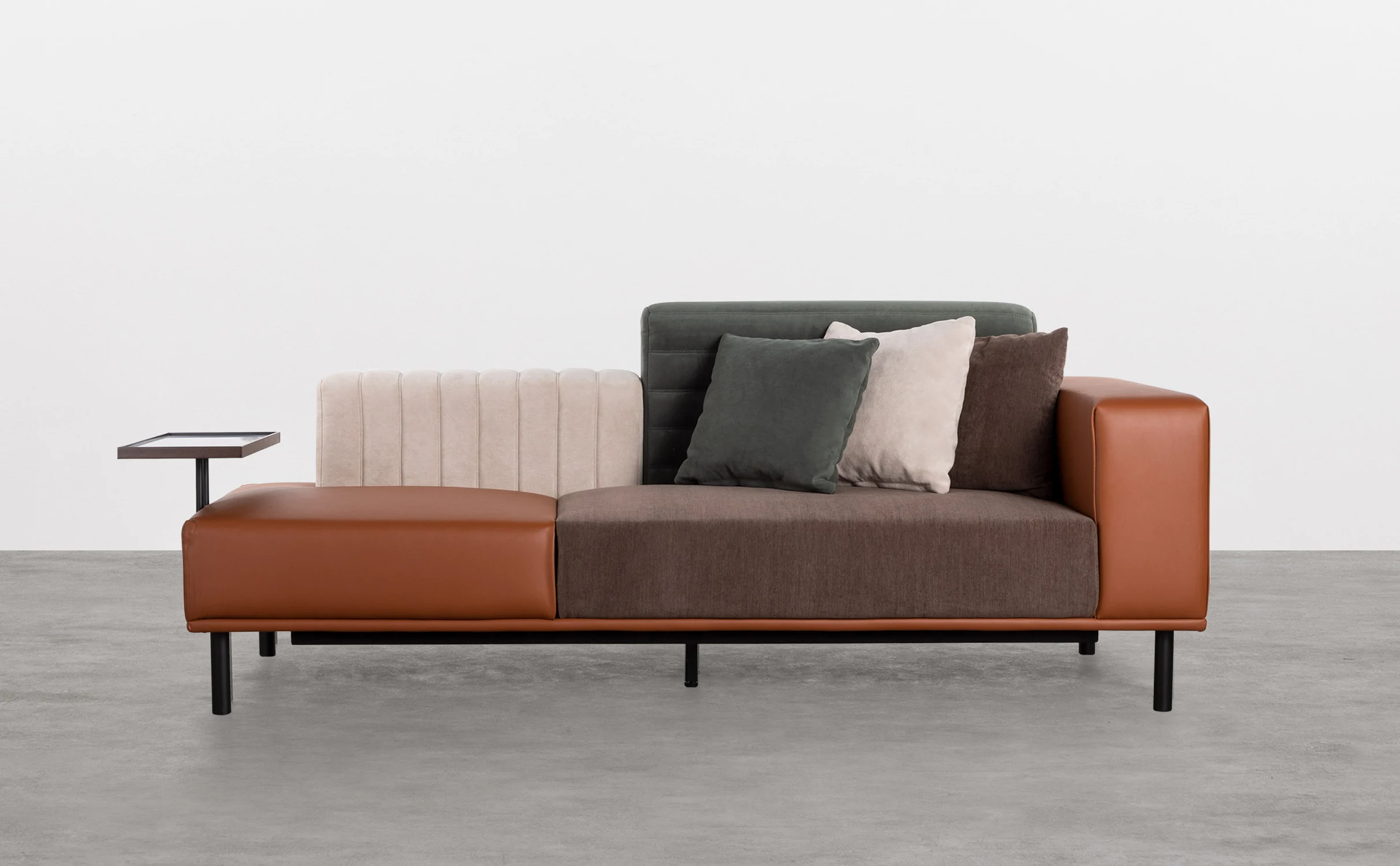 sofa de 3 plazas con bandeja de tela y polipiel toger