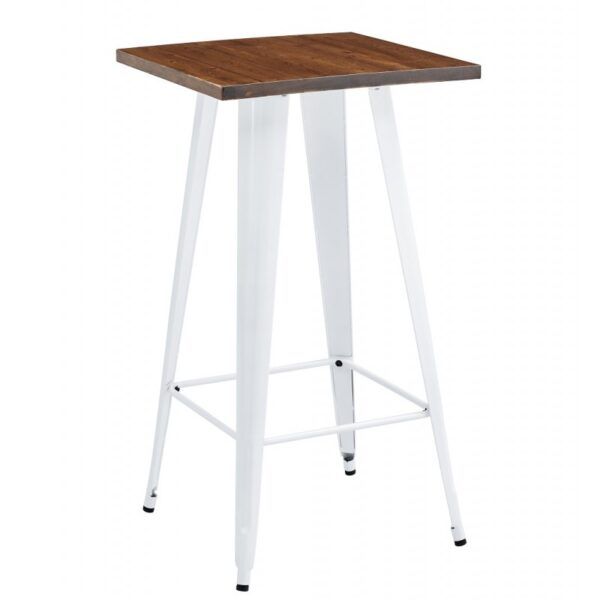 mesa tol ek wood alta acero madera blanca 60x60 cms