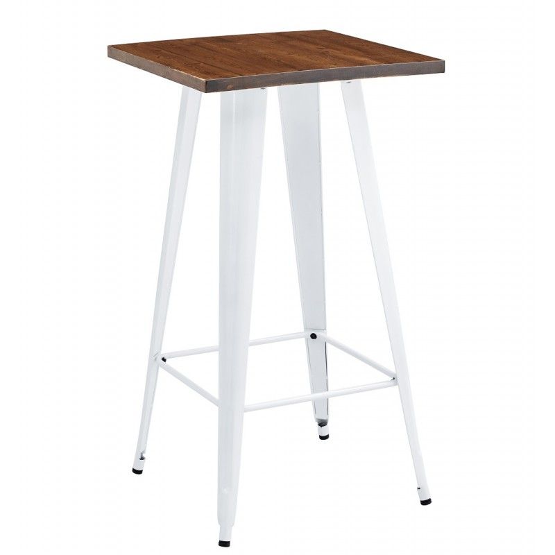 mesa tol ek wood alta acero madera blanca 60×60 cms