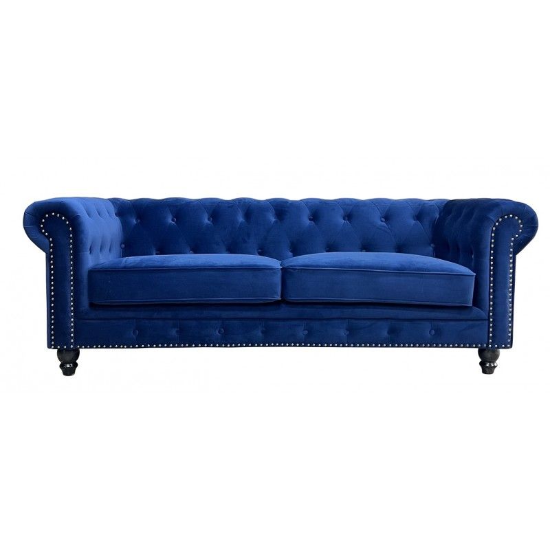 sofa chester premium 3 plazas tapizado velvet azul navy