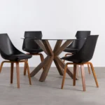 set de mesa redonda de cristal vuoto y 4 sillas de polipropileno stile