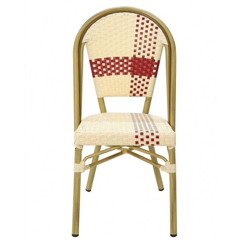 silla garnier apilable aluminio ratan beige y rojo