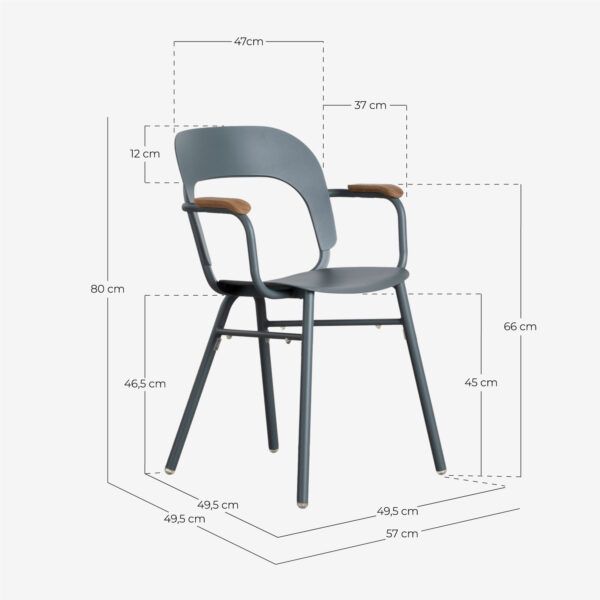 pack 4 sillas de exterior de aluminio y madera con reposabrazos pop