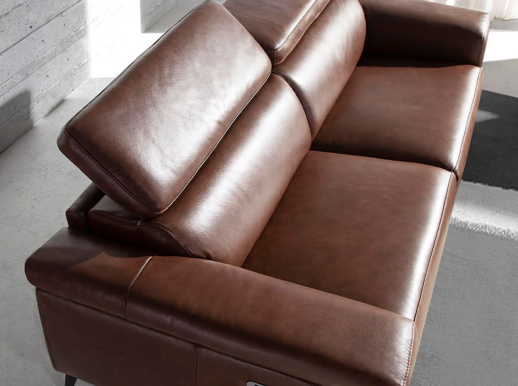 6116 sofa 2 plazas relax moderno piel marron vacuno acero negro sofa angel cerda c