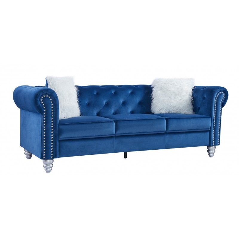 sofa chester style 3 plazas tapizado velvet azul 67