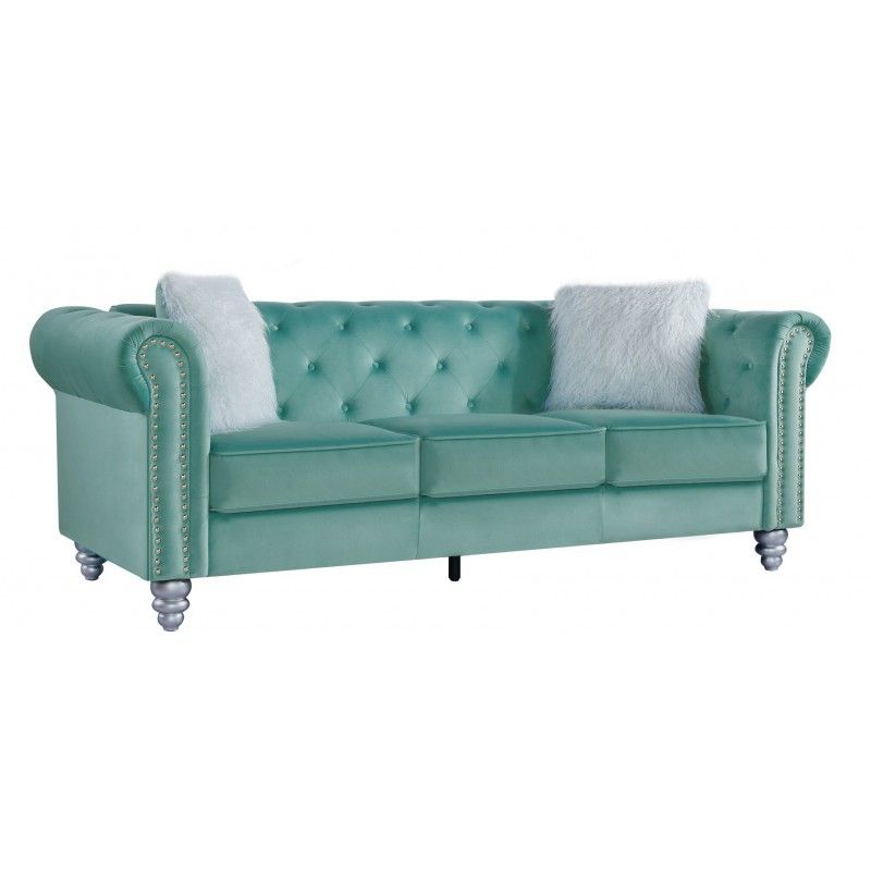 sofa chester style 3 plazas tapizado velvet verde agua 58