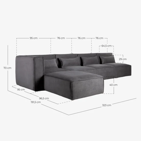 sofa modular de 4 piezas con 3 sillones y puff de pana kilhe (3)