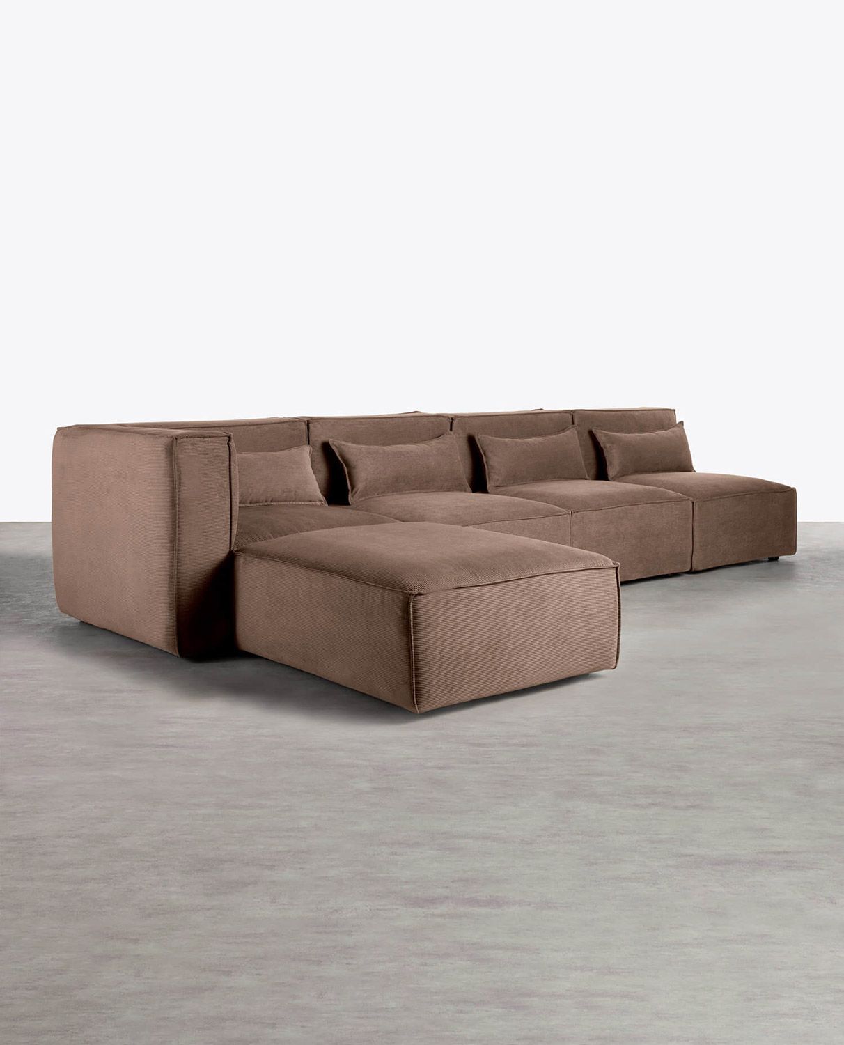 sofa modular de 4 piezas con 3 sillones y puff de pana kilhe