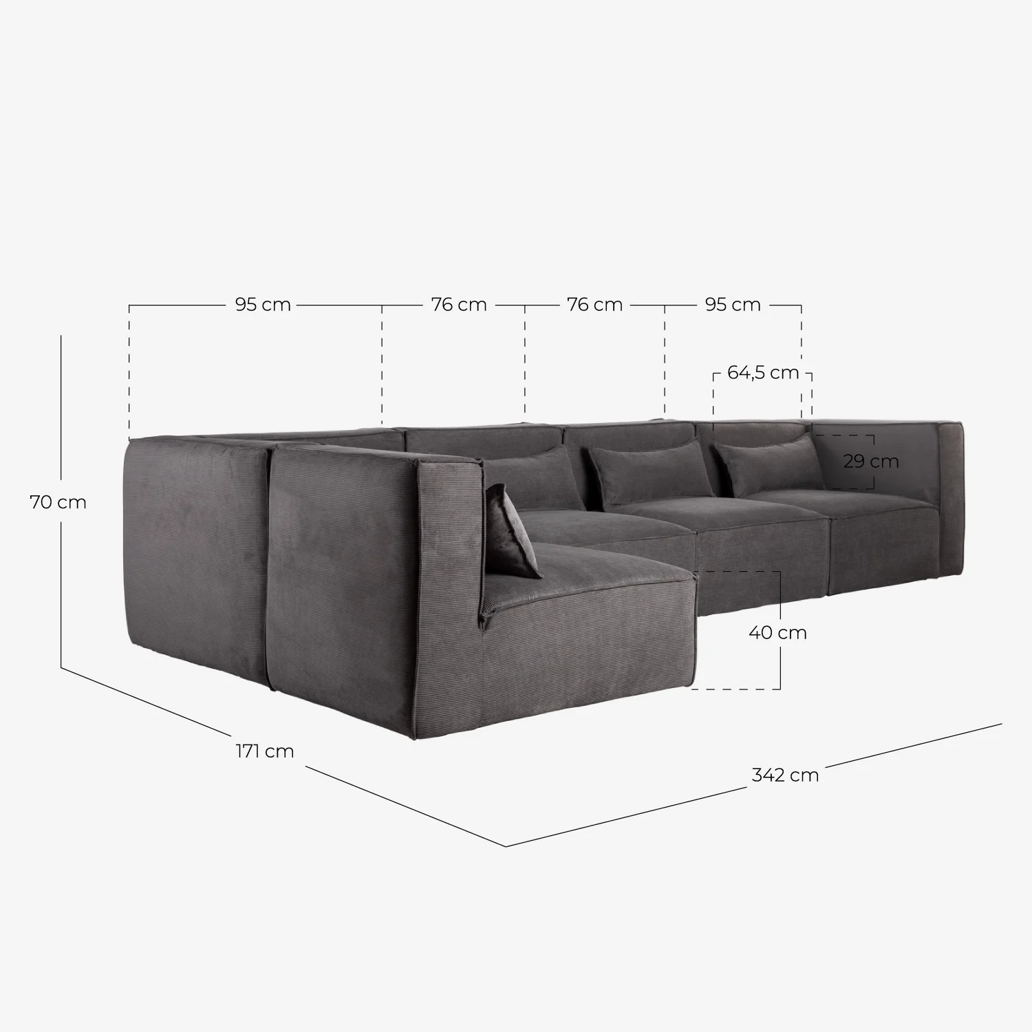 sofa modular de 5 piezas con 2 sillones esquineros de pana kilhe