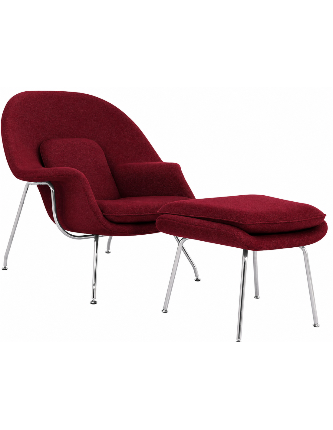 sillon con ottoman wow fibra de vidrio acero inoxidable tejido cachemir rojo oscuro (1)