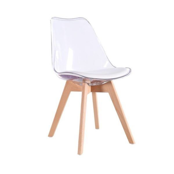 silla torre 4p madera transparente cojin blanco