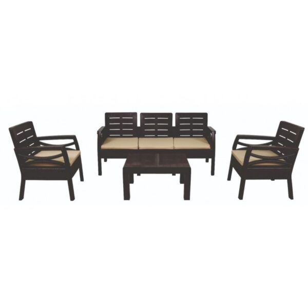 pack fiona 2 sillones 1 sofa de 3 plazas y mesa baja polipropileno marron cojin beige