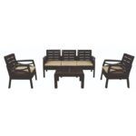 pack fiona 2 sillones 1 sofa de 3 plazas y mesa baja polipropileno marron cojin beige