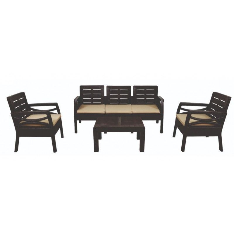 pack fiona 2 sillones 1 sofa de 3 plazas y mesa baja polipropileno marron cojin beige