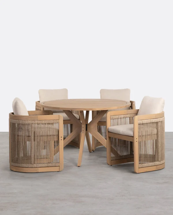 set de mesa redonda y 4 sillas de madera de acacia de exterior mirla