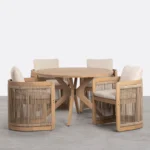 set de mesa redonda y 4 sillas de madera de acacia de exterior mirla