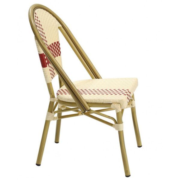 silla garnier apilable aluminio ratan beige y rojo