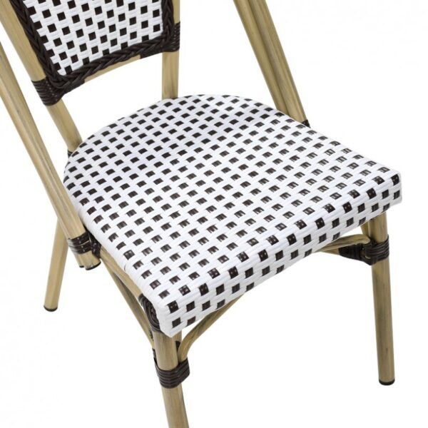 silla paris apilable aluminio ratan blanco y marron
