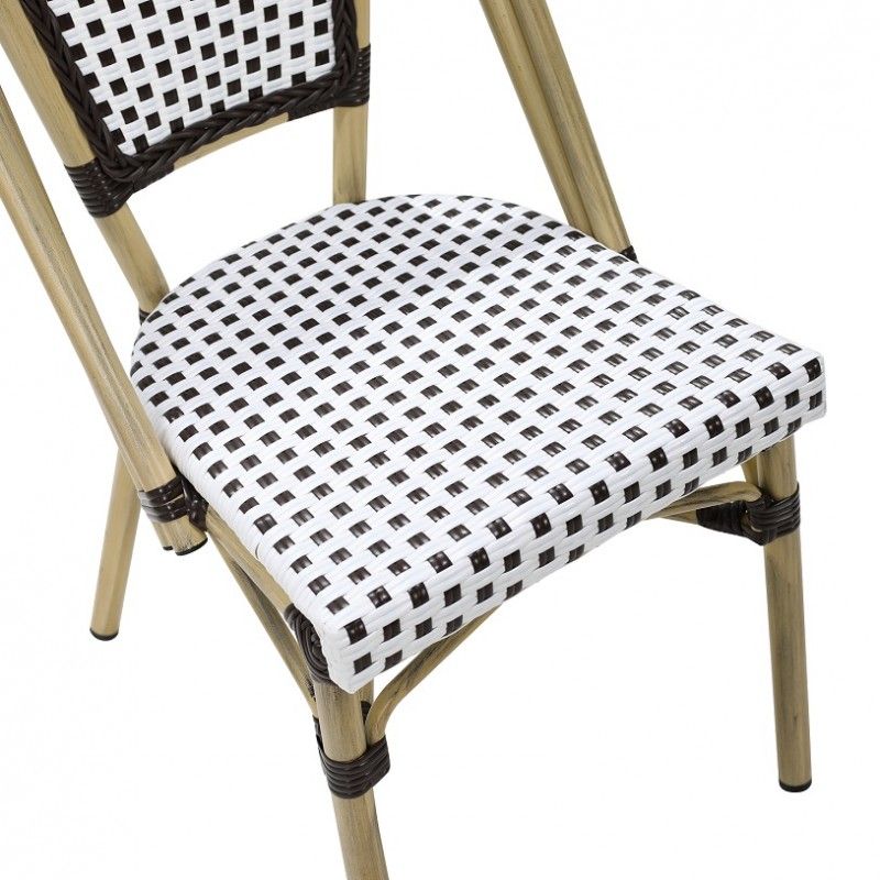 silla paris apilable aluminio ratan blanco y marron