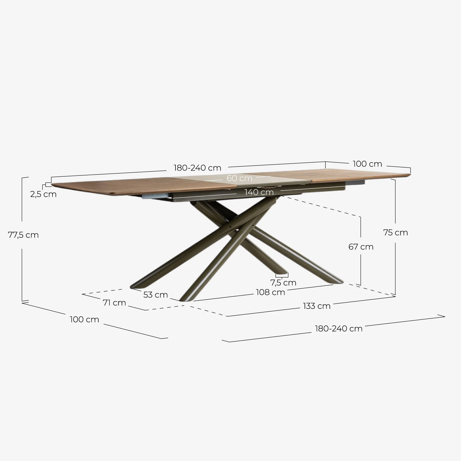 mesa extensible rectangular de comedor de madera y metal 180 240x100 cm bilal (3)