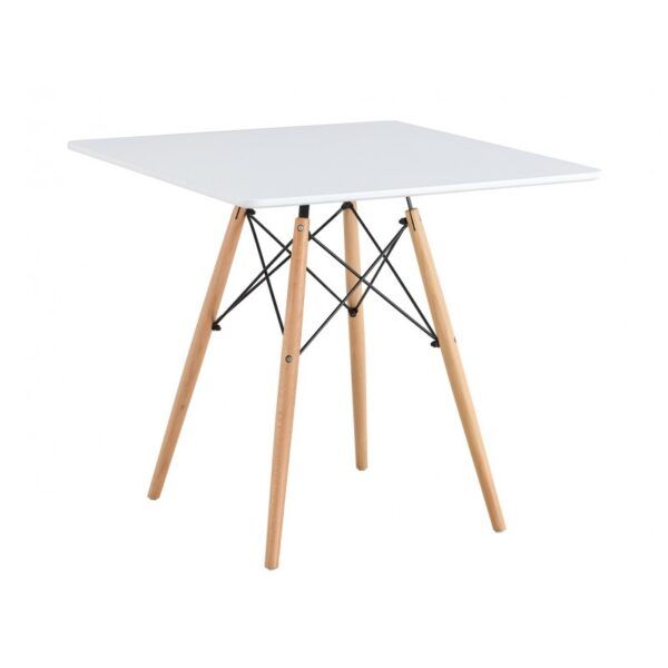 mesa star base madera tapa blanca 80 x 80 cms