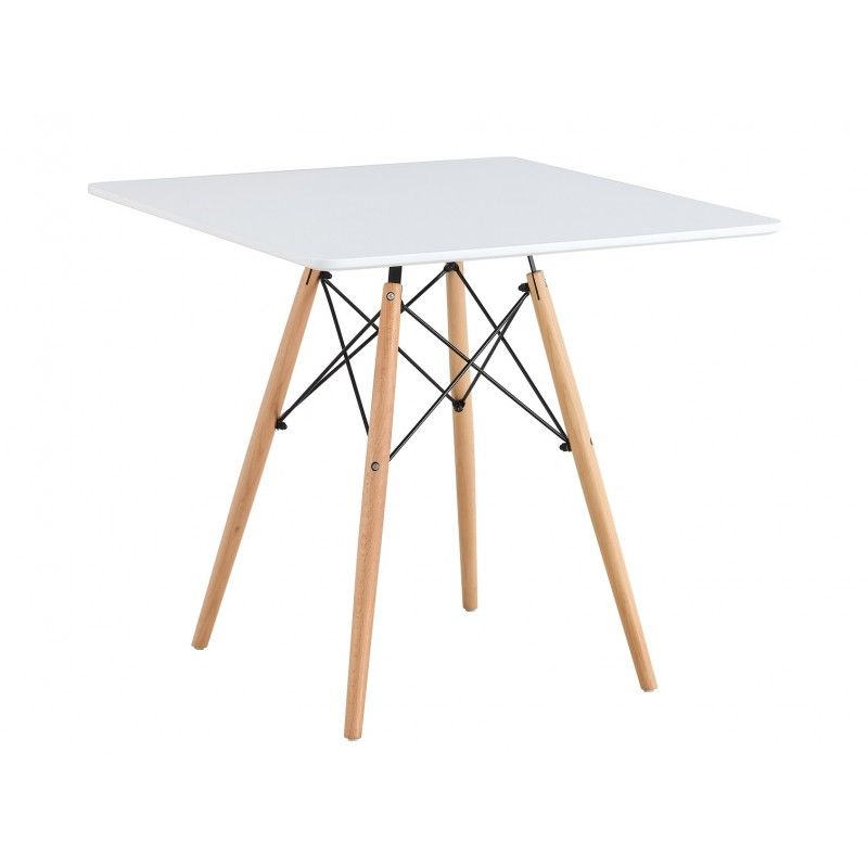 mesa star base madera tapa blanca 80 x 80 cms
