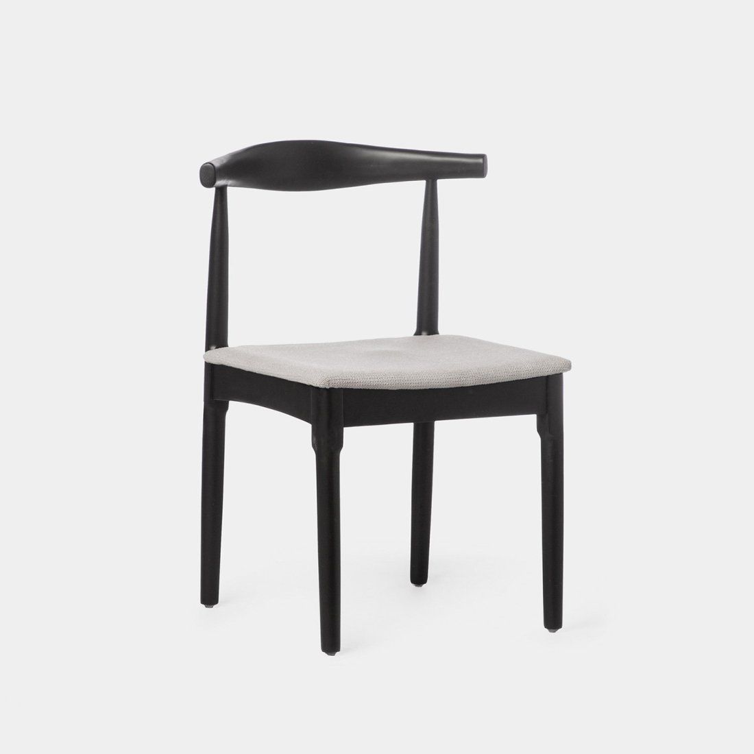 silla en madera de hevea color negro y asiento tapizado gris