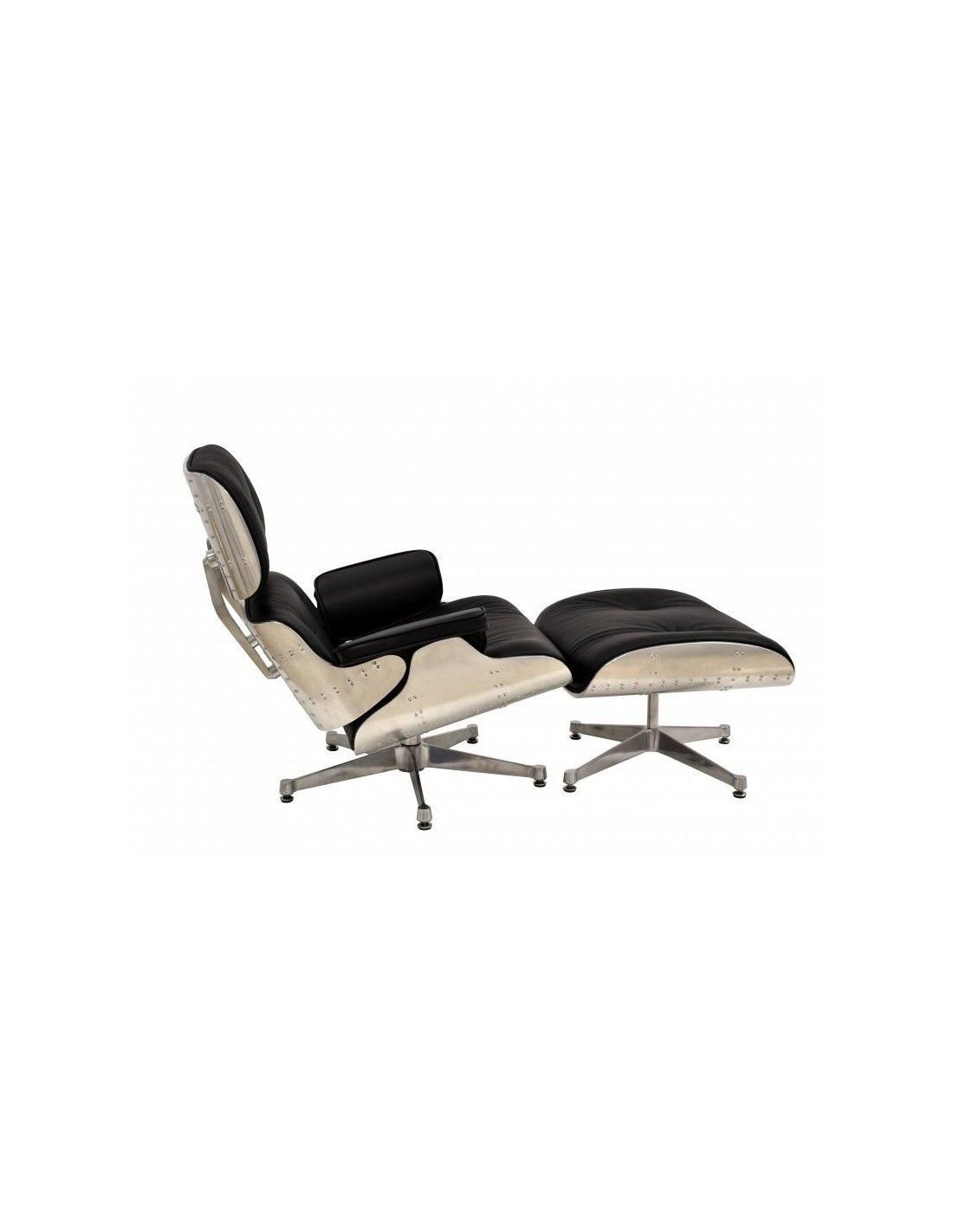 sillon lounge chair con ottoman piel negra aluminio base pulida (1)