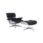 sillon lounge chair con ottoman piel negra aluminio base pulida