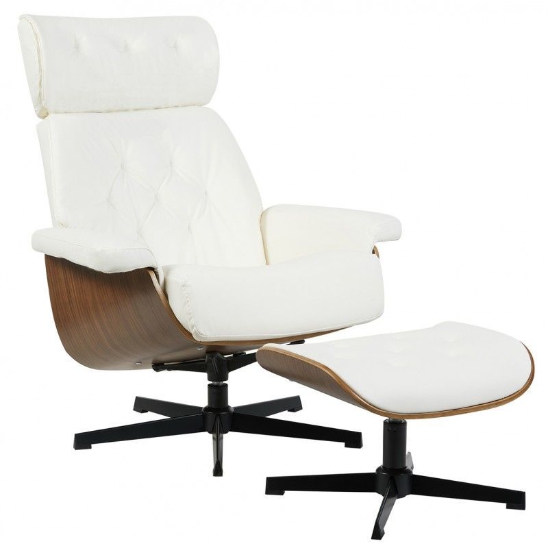 butaca con ottoman europa madera metal similpiel blanca