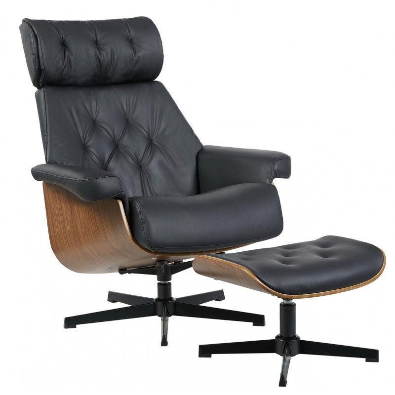 butaca con ottoman europa madera metal similpiel negra