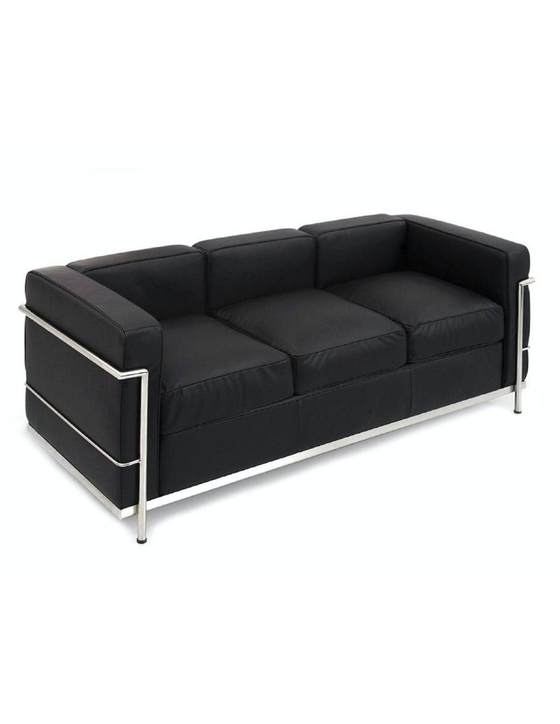 sofa 3 plazas leco 180 x 70 cuero negro acero
