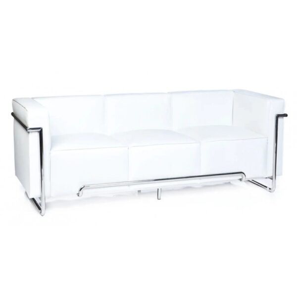 sofa venetto 3 plazas acero inoxidable similpiel blanca