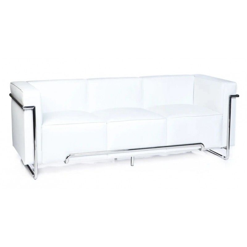 sofa venetto 3 plazas acero inoxidable similpiel blanca