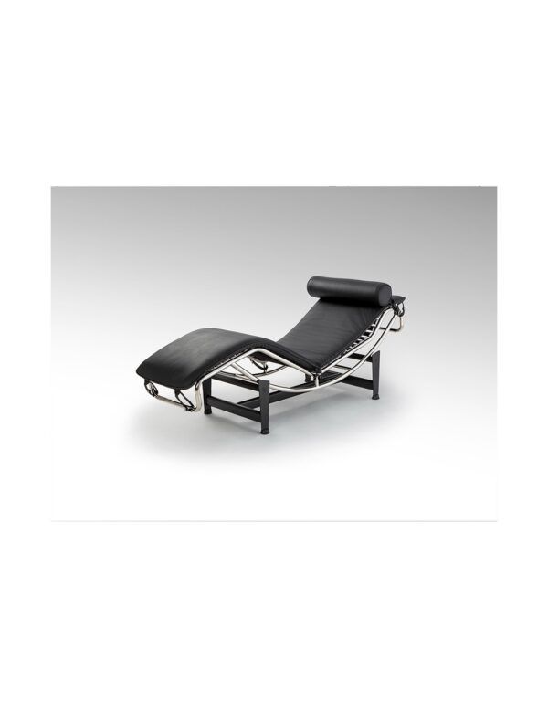 chaise longue leco en piel negro con acero cromado