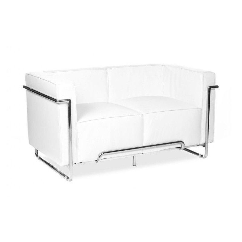 sofa venetto 2 plazas acero inoxidable similpiel blanca