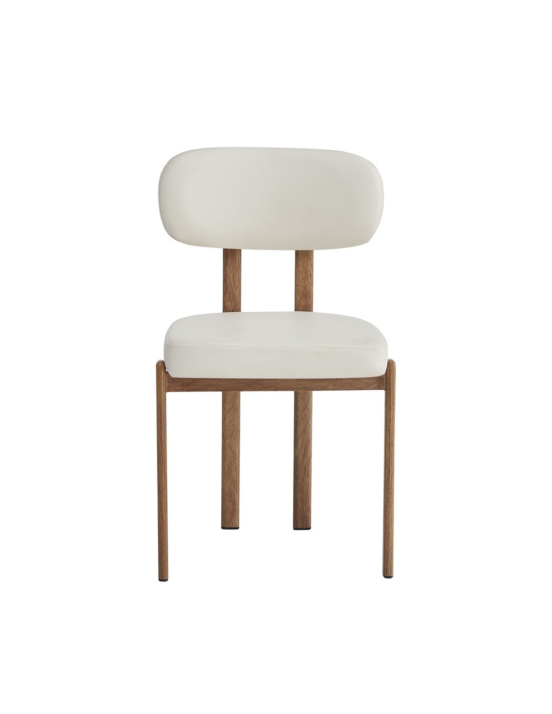 silla mesina metal acabado de color madera similpiel blanca
