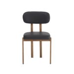 silla mesina metal acabado de color madera similpiel negra