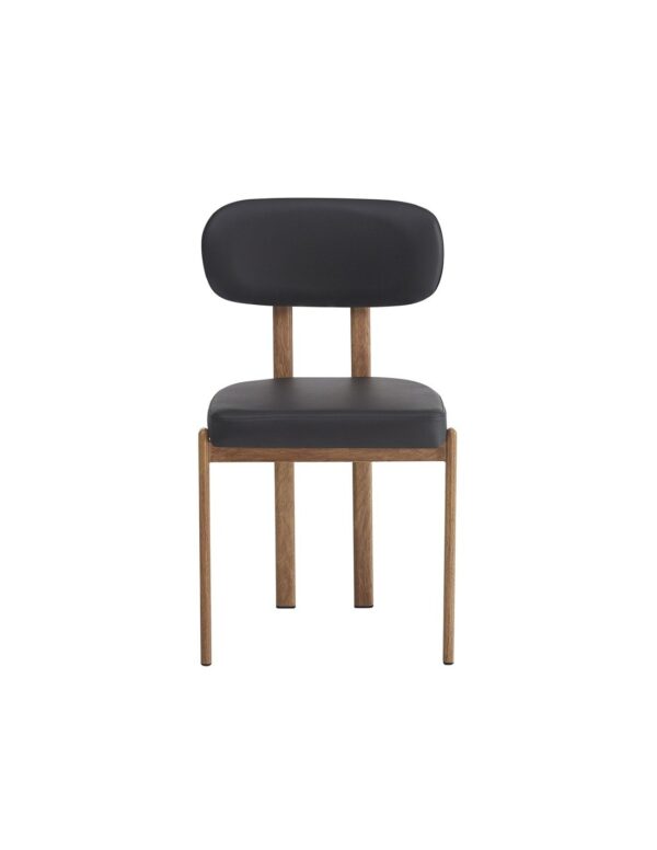 silla mesina metal acabado de color madera similpiel negra