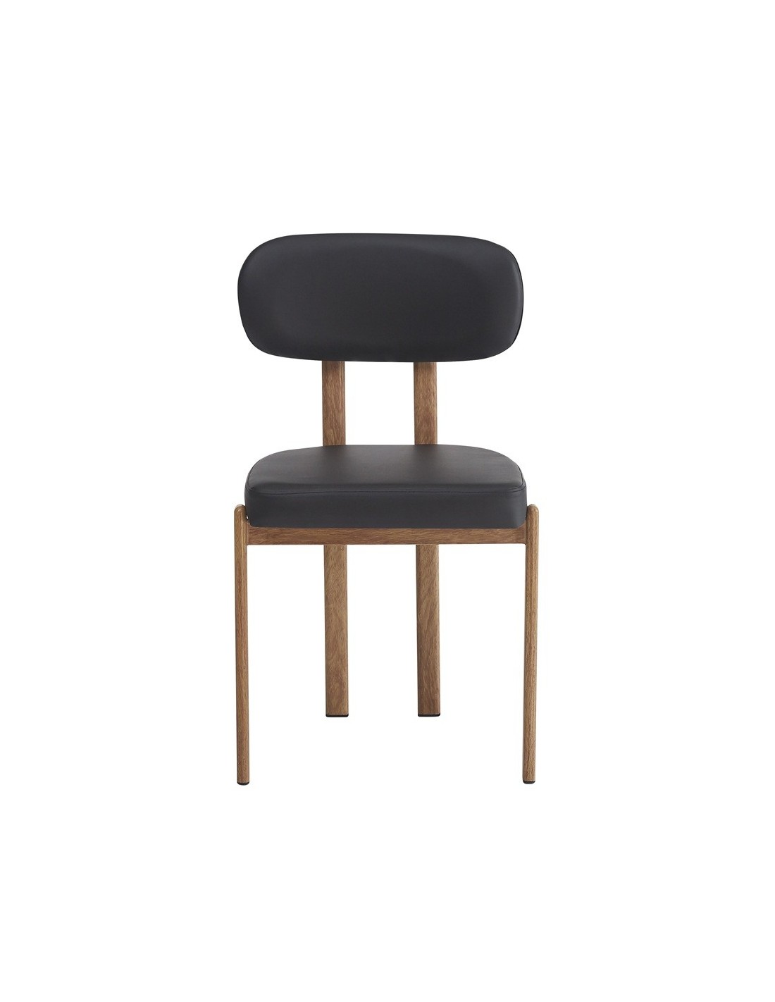 silla mesina metal acabado de color madera similpiel negra