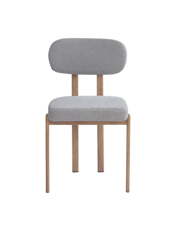 silla mesina metal acabado de color madera tejido boucle gris 24