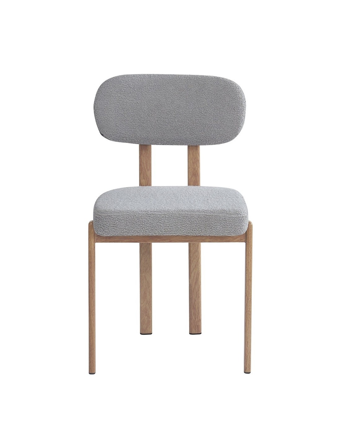 silla mesina metal acabado de color madera tejido boucle gris 24