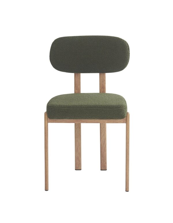 silla mesina metal acabado de color madera tejido boucle verde oscuro 23