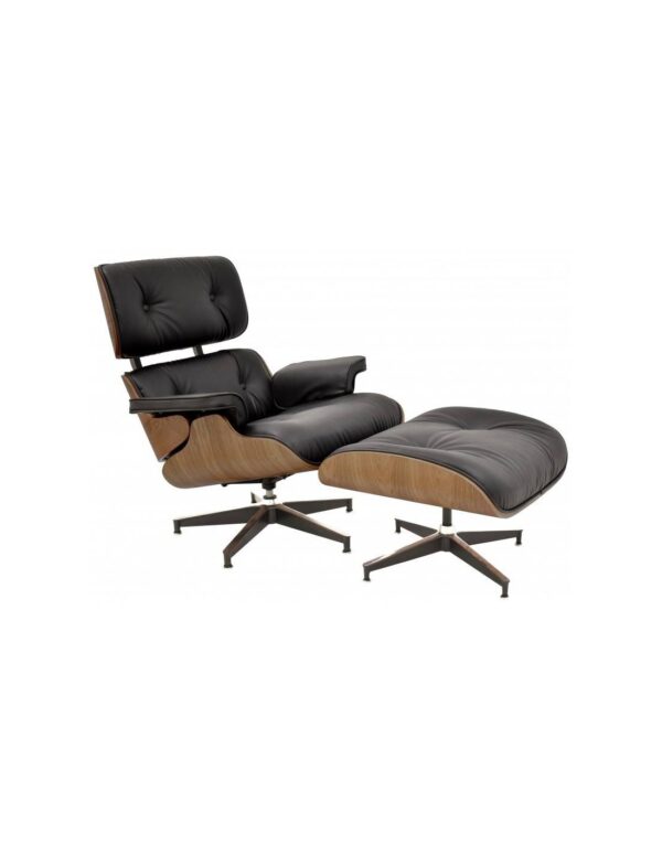 sillon lounge chair similpiel negro madera terminada nogal